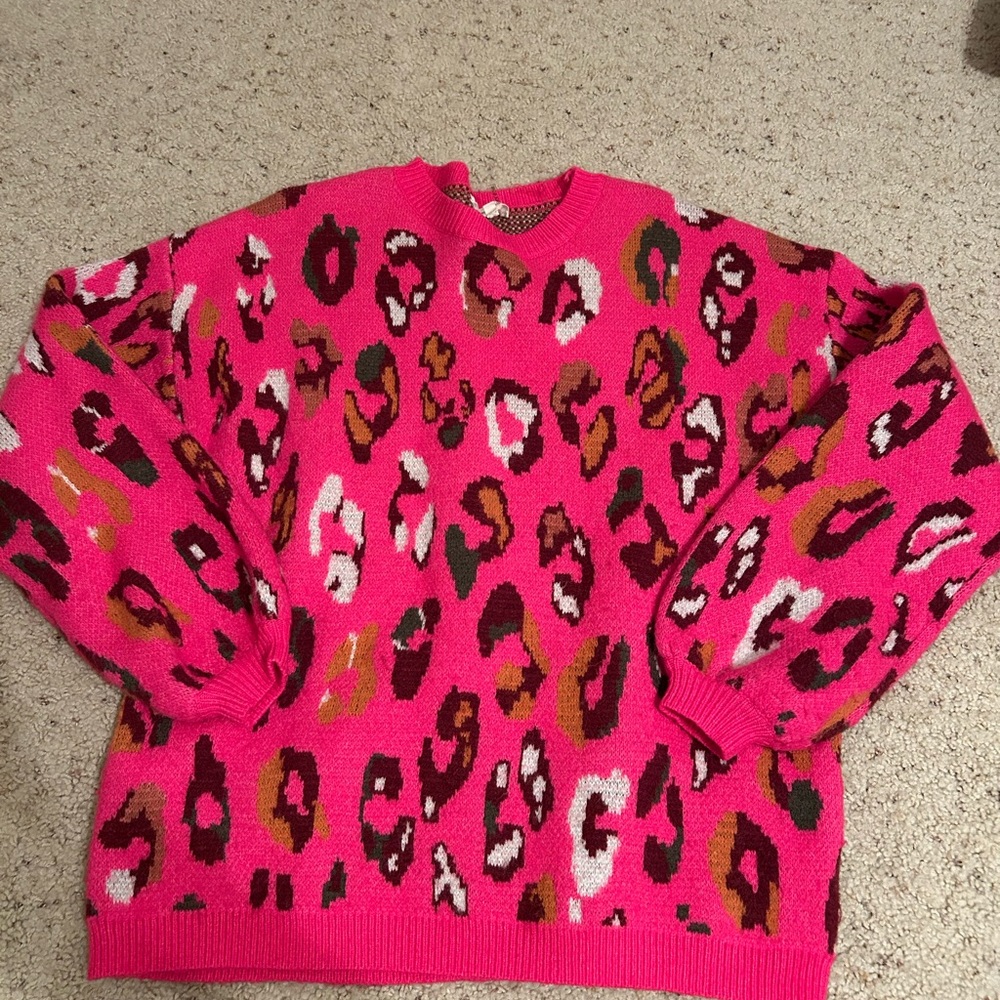 Pink Leopard Print Sweater